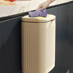 8L Wall Mounted Press Rubbish Bin, Slim Under Sink Hanging Waste Bin, Press Lid Trash Can for Kitchen Bathroom, Space Saving Cabinet Bin-Cream