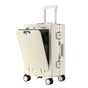 20 Inch Front Opening Carry On Luggage, Aluminium Frame Hard Shell Suitcase with Spinner Wheels, TSA Lock Cabin Travel Case-White