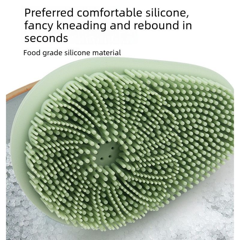 Avocado Shape Silicone Bath Brush Refillable Body Shower Brush with Hanging Loop-Green