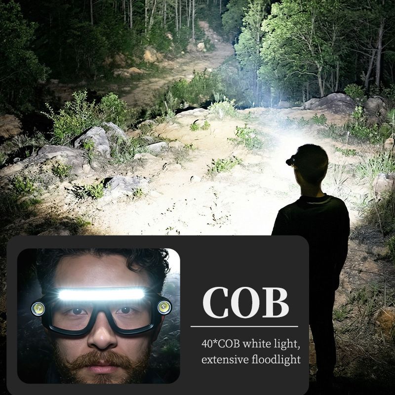 Rechargeable LED Work Safety Goggles with Head Torch Light Impact Resistant Protective Glasses for Hiking Camping Repair Night Work-blue