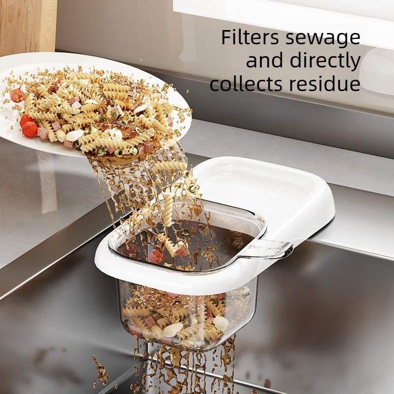 Kitchen Sink Drain Basket with Lid, Multifunctional Food Catcher Waste Filter Container for Countertop-white