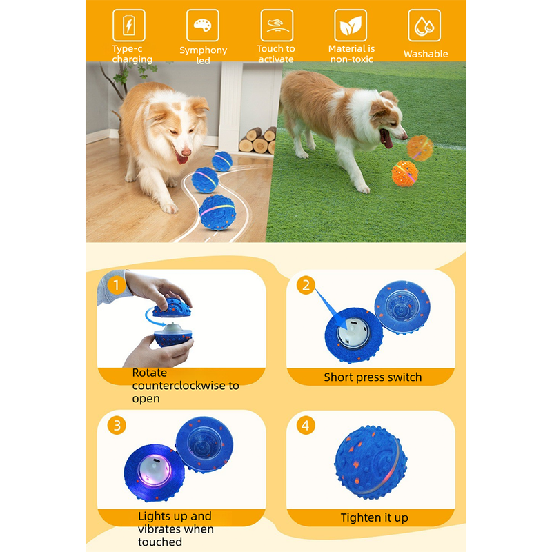 LED Colorful Vibrating Bouncing Ball Pet Toy-pink