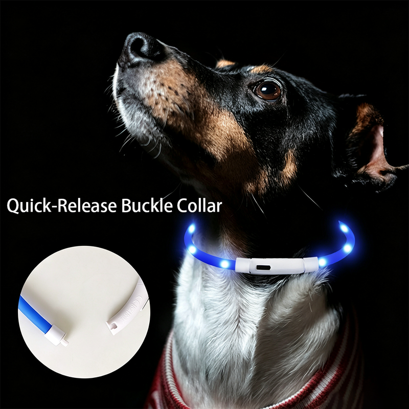 USB Rechargeable LED Silicone Glow Dog Collar with Buckle and Light Beads-red-35cm