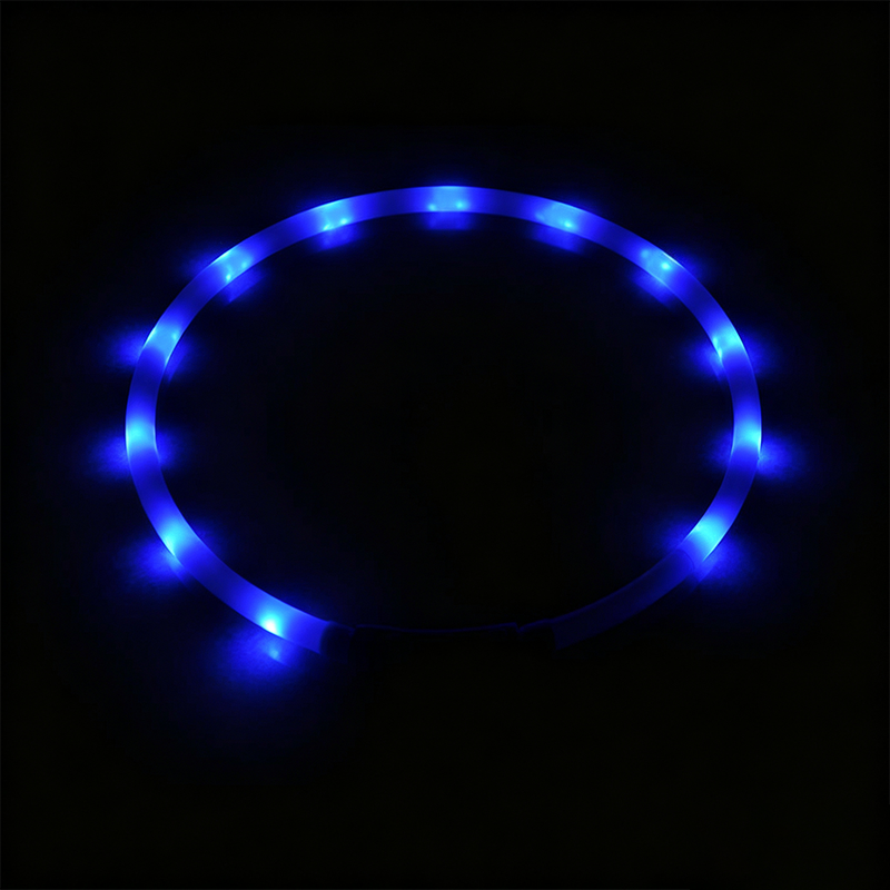 USB Rechargeable LED Silicone Glow Dog Collar with Buckle and Light Beads-blue-35cm