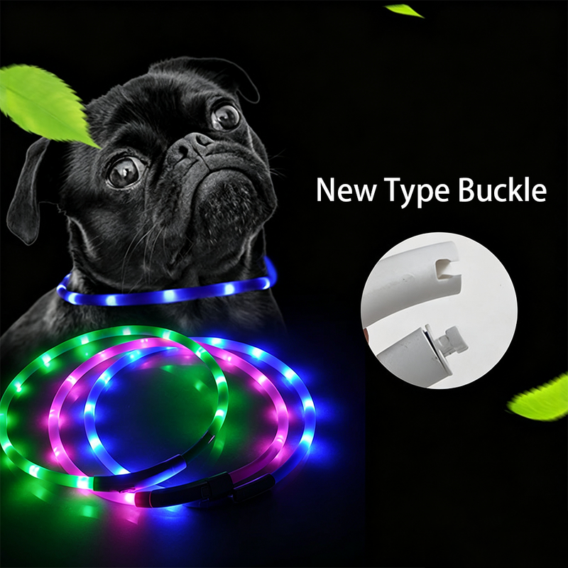 USB Rechargeable LED Silicone Glow Dog Collar with Buckle and Light Beads-white-50cm
