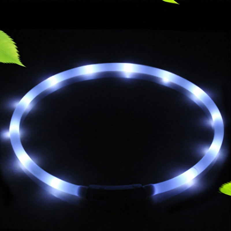 USB Rechargeable LED Silicone Glow Dog Collar with Buckle and Light Beads-white-70cm