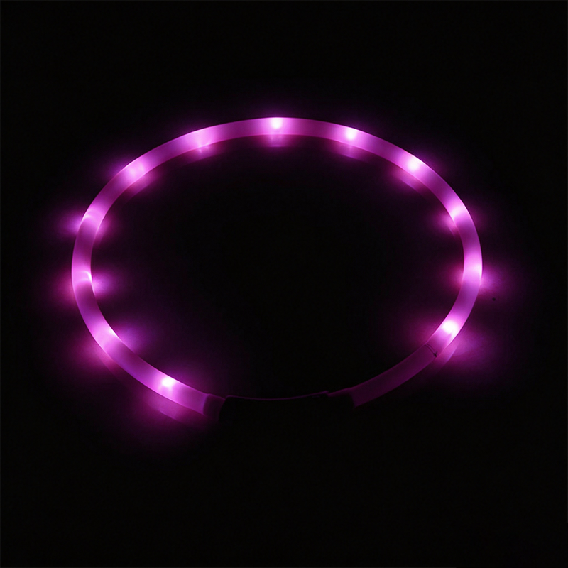 USB Rechargeable LED Silicone Glow Dog Collar with Buckle and Light Beads-pink-70cm