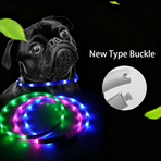 USB Rechargeable LED Silicone Glow Dog Collar with Buckle and Light Beads-pink-70cm