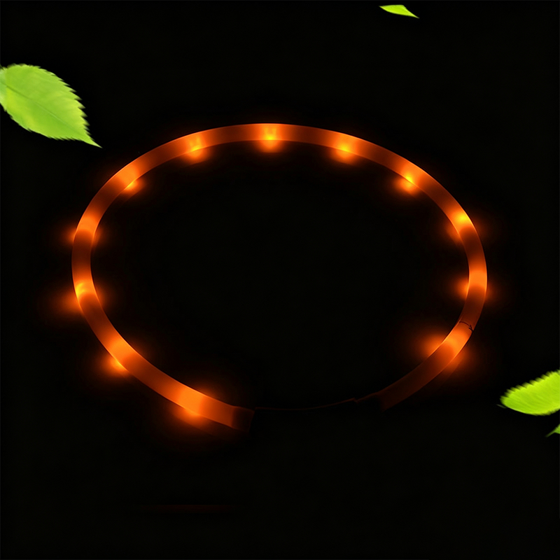 USB Rechargeable LED Silicone Glow Dog Collar with Buckle and Light Beads-orange-35cm