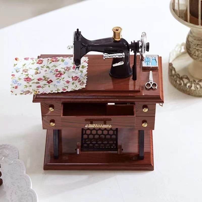 Vintage Sewing Machine Model Music Box Ornament Creative Gift