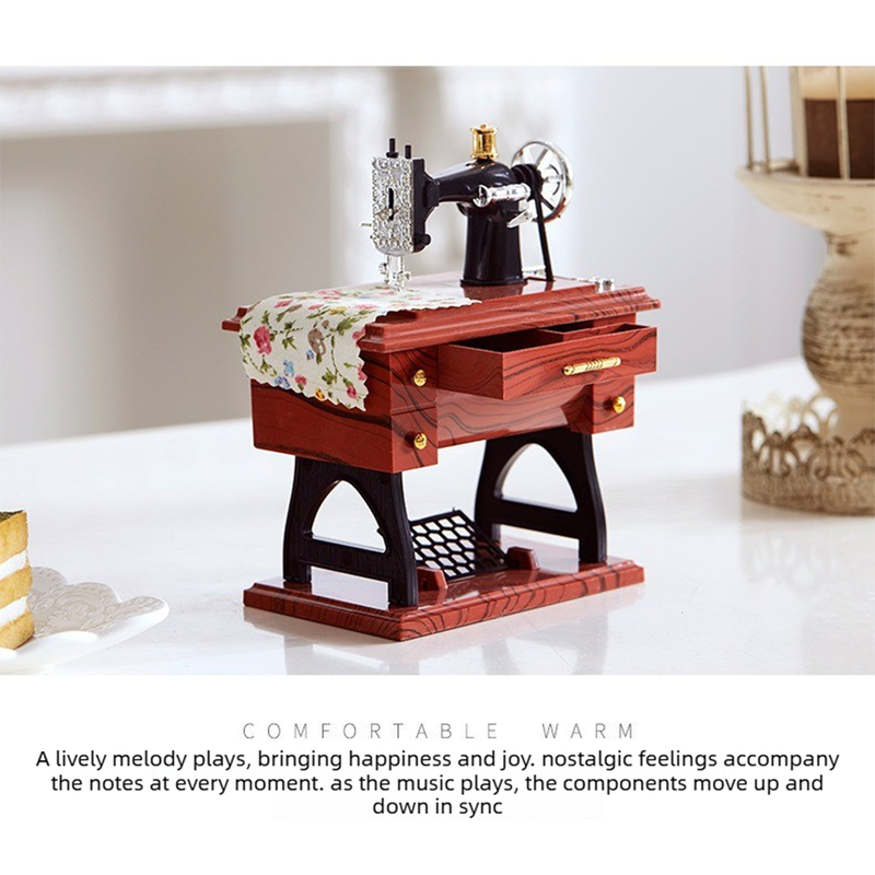 Vintage Sewing Machine Model Music Box Ornament Creative Gift