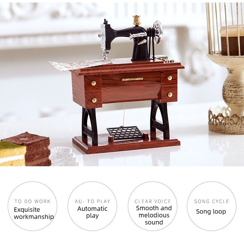 Vintage Sewing Machine Model Music Box Ornament Creative Gift