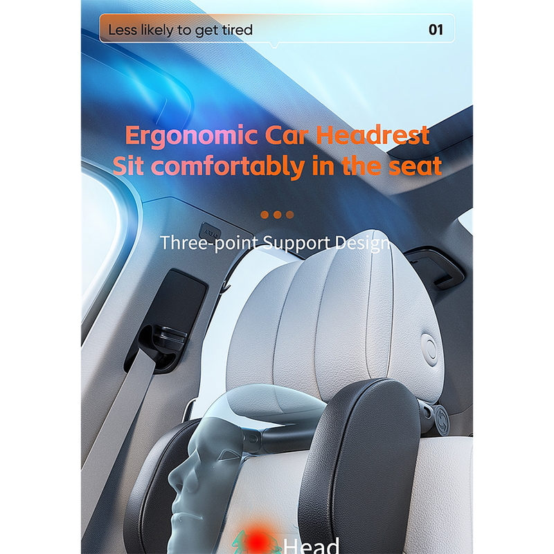 Adjustable Car Headrest Travel Memory Foam Neck Pillow - Double Hooks - Beige