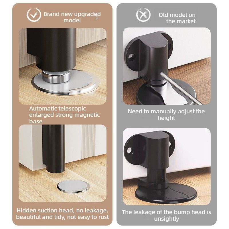 Retractable Door Stop with Bumper for Bedroom and Bathroom-white