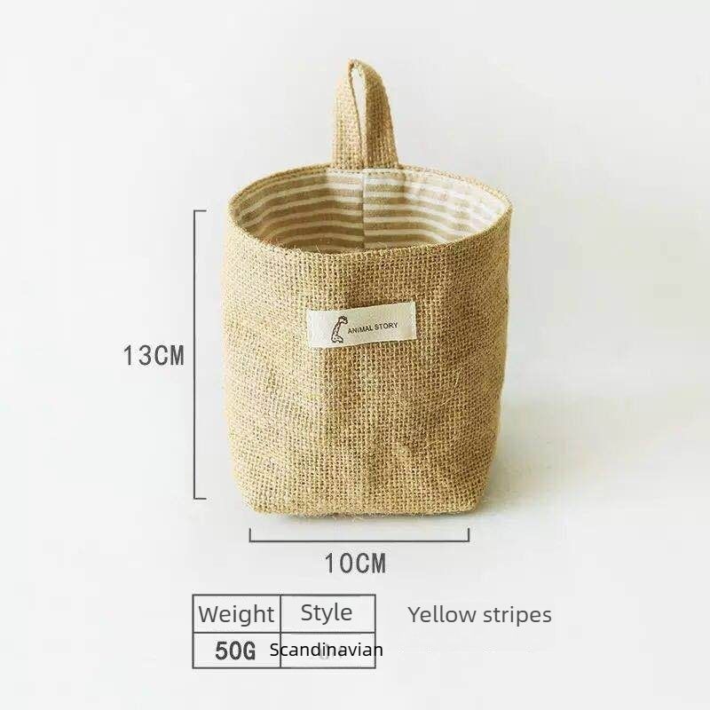 Cotton Linen Wall Hanging Storage Bag-Yellow Stripes