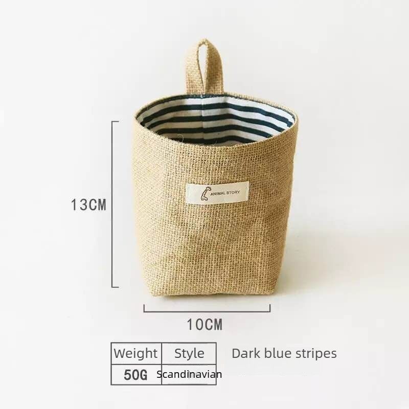 Cotton Linen Wall Hanging Storage Bag-Dark Blue Stripes