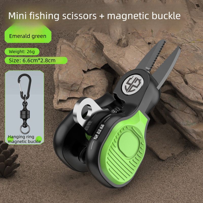 Fishing Scissors - Labor-Saving Serrated Style + Strong Magnetic Buckle-green