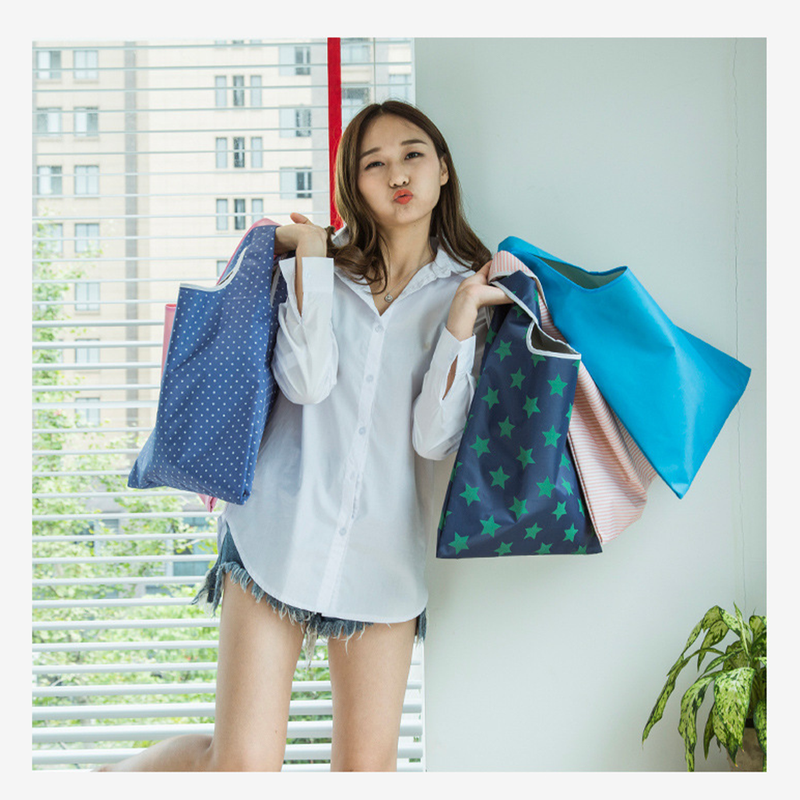 Eco-Friendly Shopping Bag - Blue Polka Dot - 2PCS