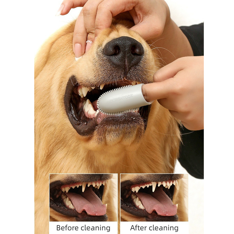 Pet Finger Toothbrush, Soft Silicone Dog and Cat Oral Cleaning Tool with Handle - Yellow