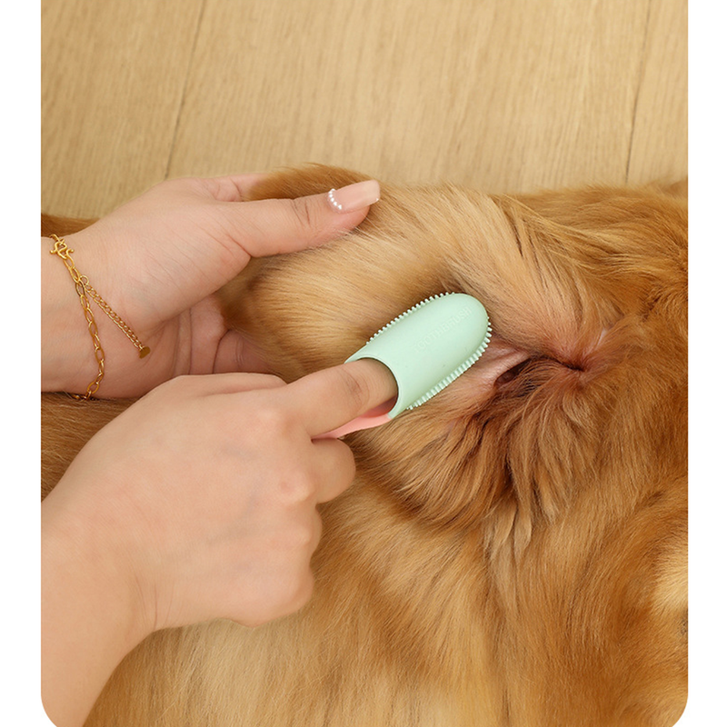 Pet Finger Toothbrush, Soft Silicone Dog and Cat Oral Cleaning Tool with Handle - Yellow