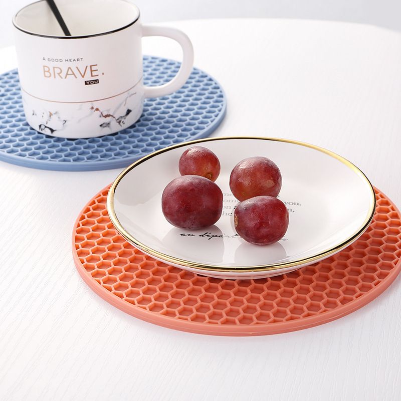 Round Honeycomb Silicone Placemat - Orange