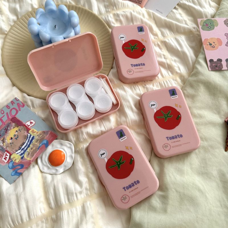 Portable Contact Lens Case, Colored Contact Lens Case, One Case Holds 3 Pairs-Pink