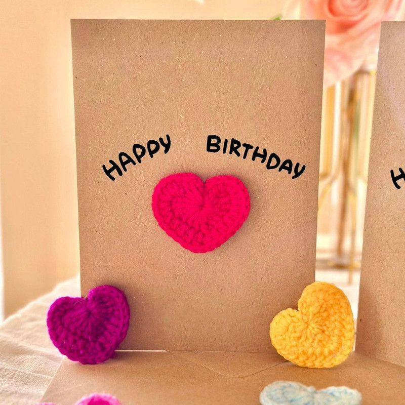 10-Piece Mixed Set — Handmade Crochet Cards on Kraft Paper, Creative Woven Cards for All Occasions