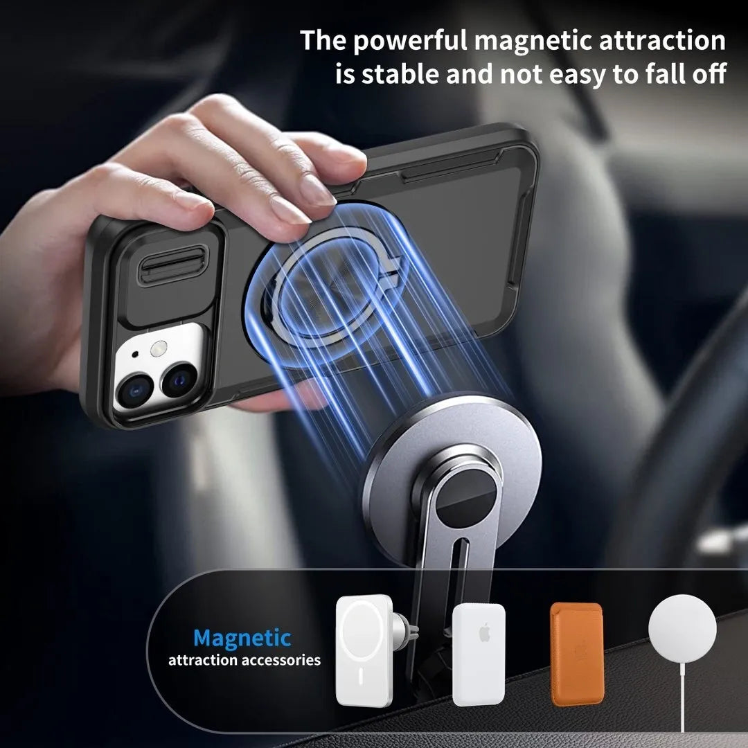 2-in-1 Magnetic Sliding Lens Case, Black for iPhone 12