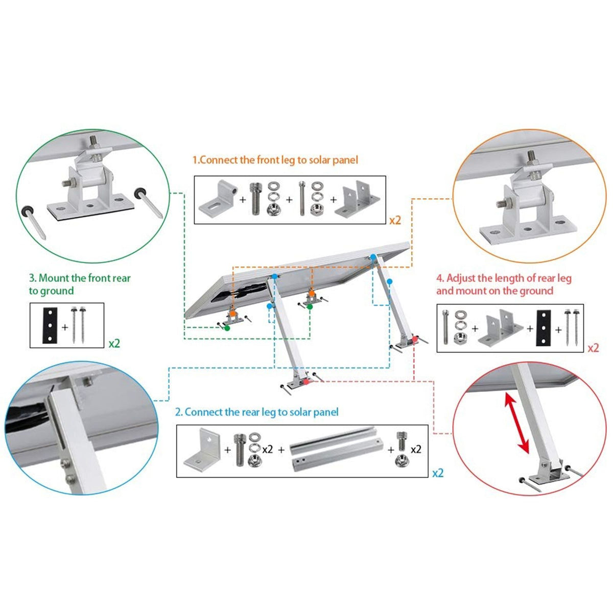 Solar Panel Holder Set 15 to 30 Degrees Adjustable Bracket Solar Panel Mount Bracket Set