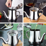 Stainless Steel Lubricator with Filter Screen Oil Strainer Pot Olive Oil Dispenser With Dust Proof Lid - 45-Degree Angle