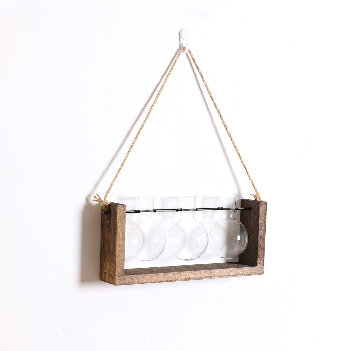 Wall Mounted Hydroponic Vase Green Plant Wooden Frame Vase for Living Room Home Decor