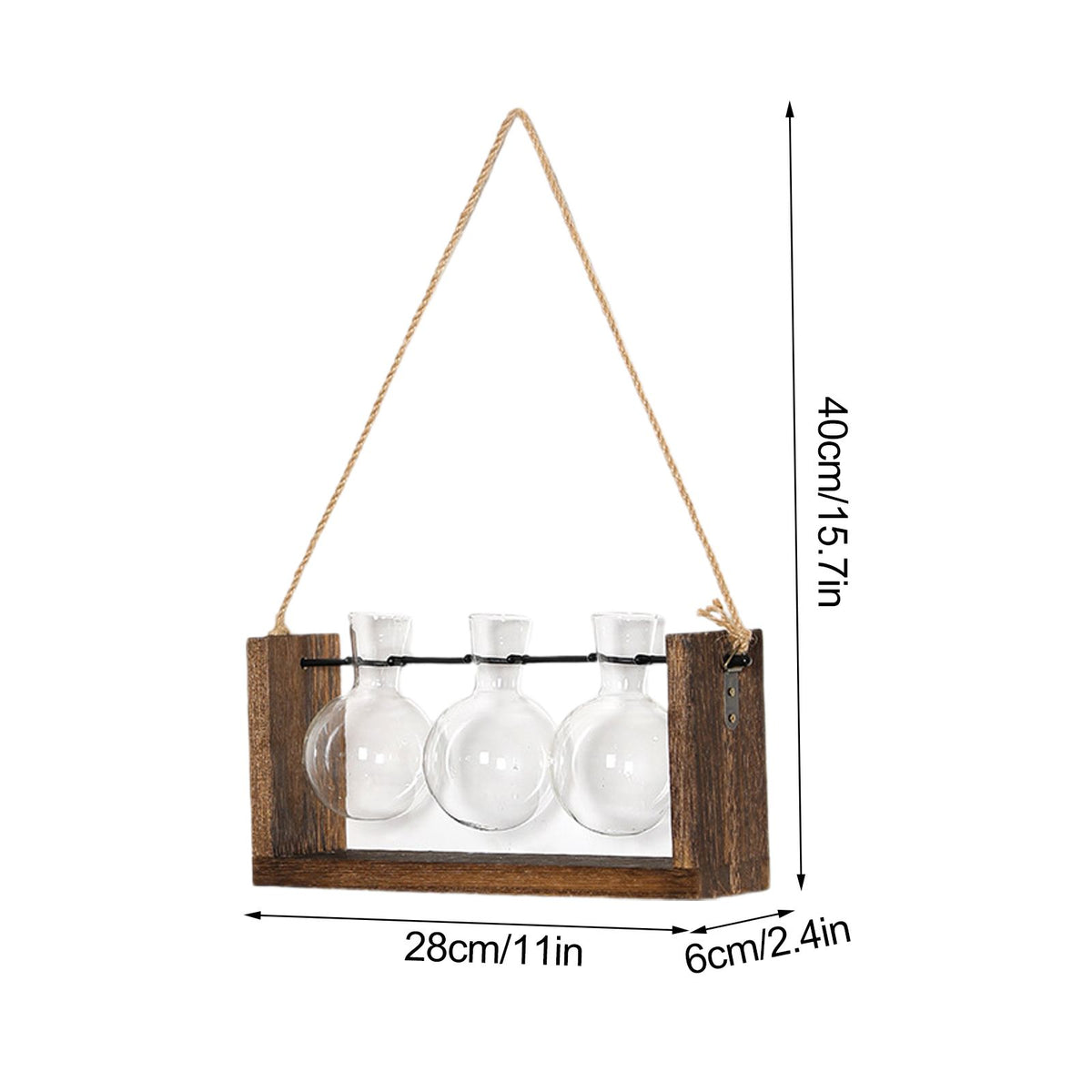 Wall Mounted Hydroponic Vase Green Plant Wooden Frame Vase for Living Room Home Decor