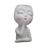 Sculpture Flower Pot Resin Portrait Flying Kiss Flower Pot Planter Pot Closed Eye Flower Pot