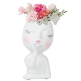 Sculpture Flower Pot Resin Portrait Flying Kiss Flower Pot Planter Pot Closed Eye Flower Pot