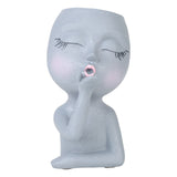 Sculpture Flower Pot Resin Portrait Flying Kiss Flower Pot Planter Pot Closed Eye Flower Pot - Side View