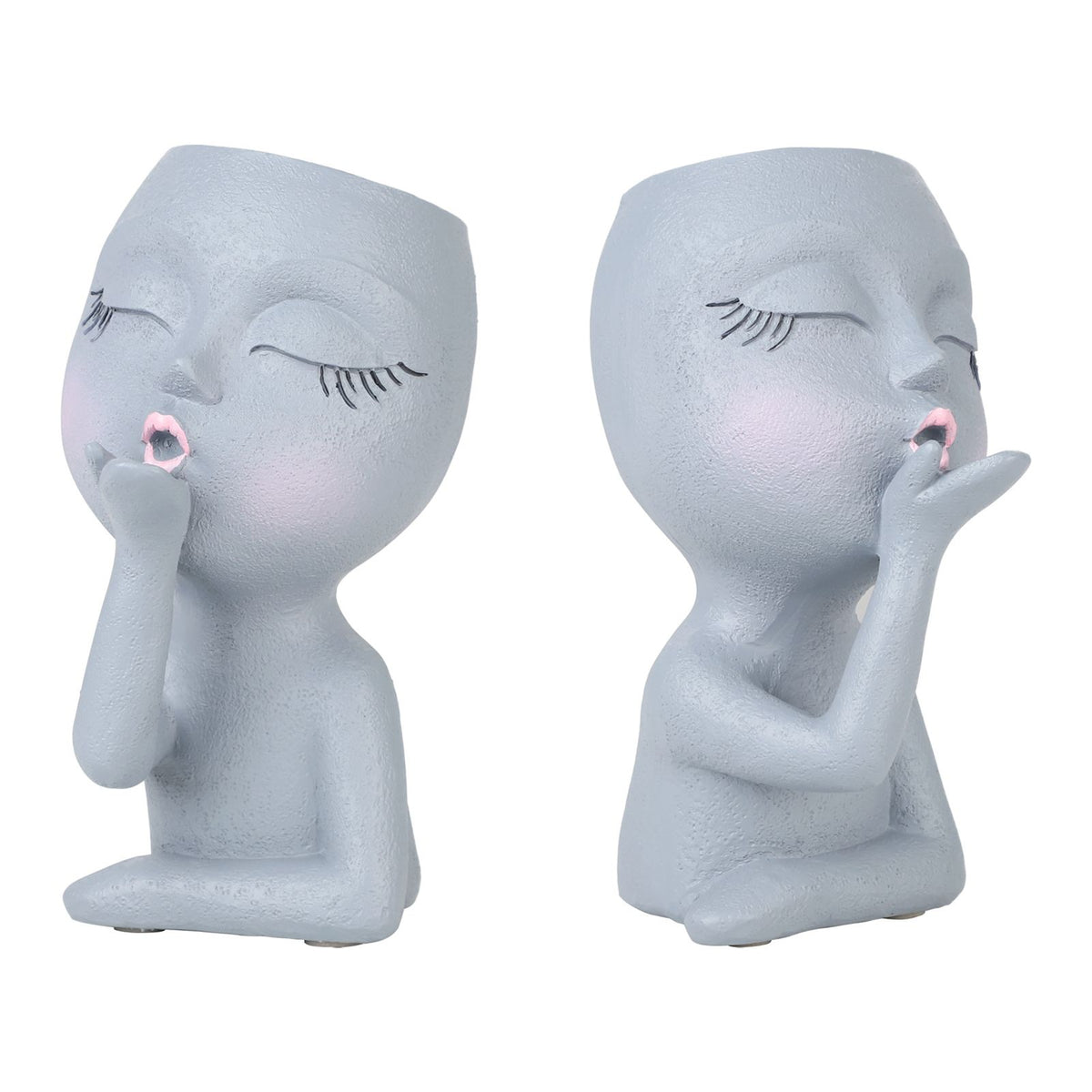 Sculpture Flower Pot Resin Portrait Flying Kiss Flower Pot Planter Pot Closed Eye Flower Pot
