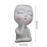 Sculpture Flower Pot Resin Portrait Flying Kiss Flower Pot Planter Pot Closed Eye Flower Pot