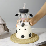 600MLCreative Glass Straw Cup Cow Shape Glass Cup with Straw - Top-Down View