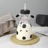 600MLCreative Glass Straw Cup Cow Shape Glass Cup with Straw