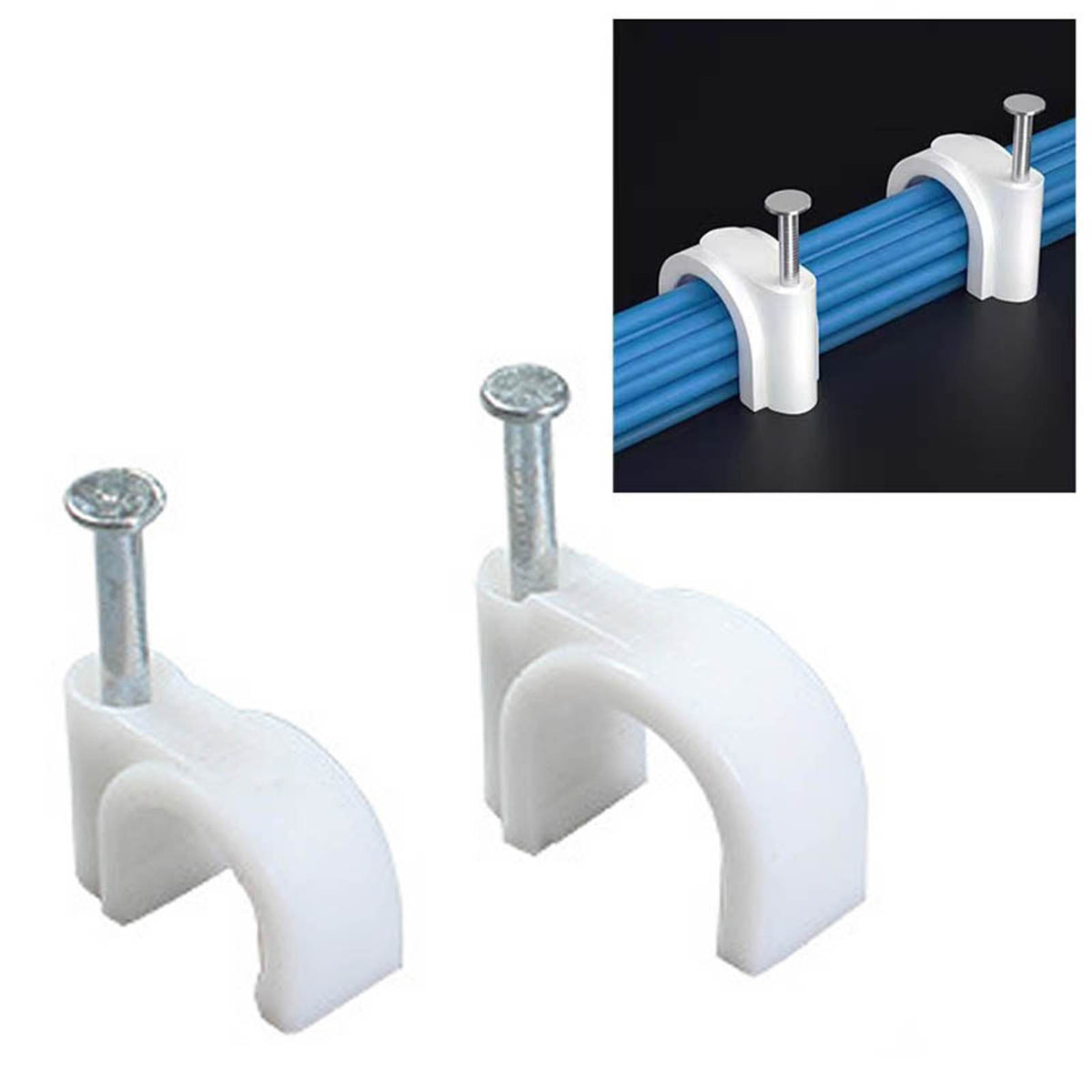 100 PCS 5mm Steel Nail Line Clip Round Cable Fixing Clips for Wall Mounted Cord Management