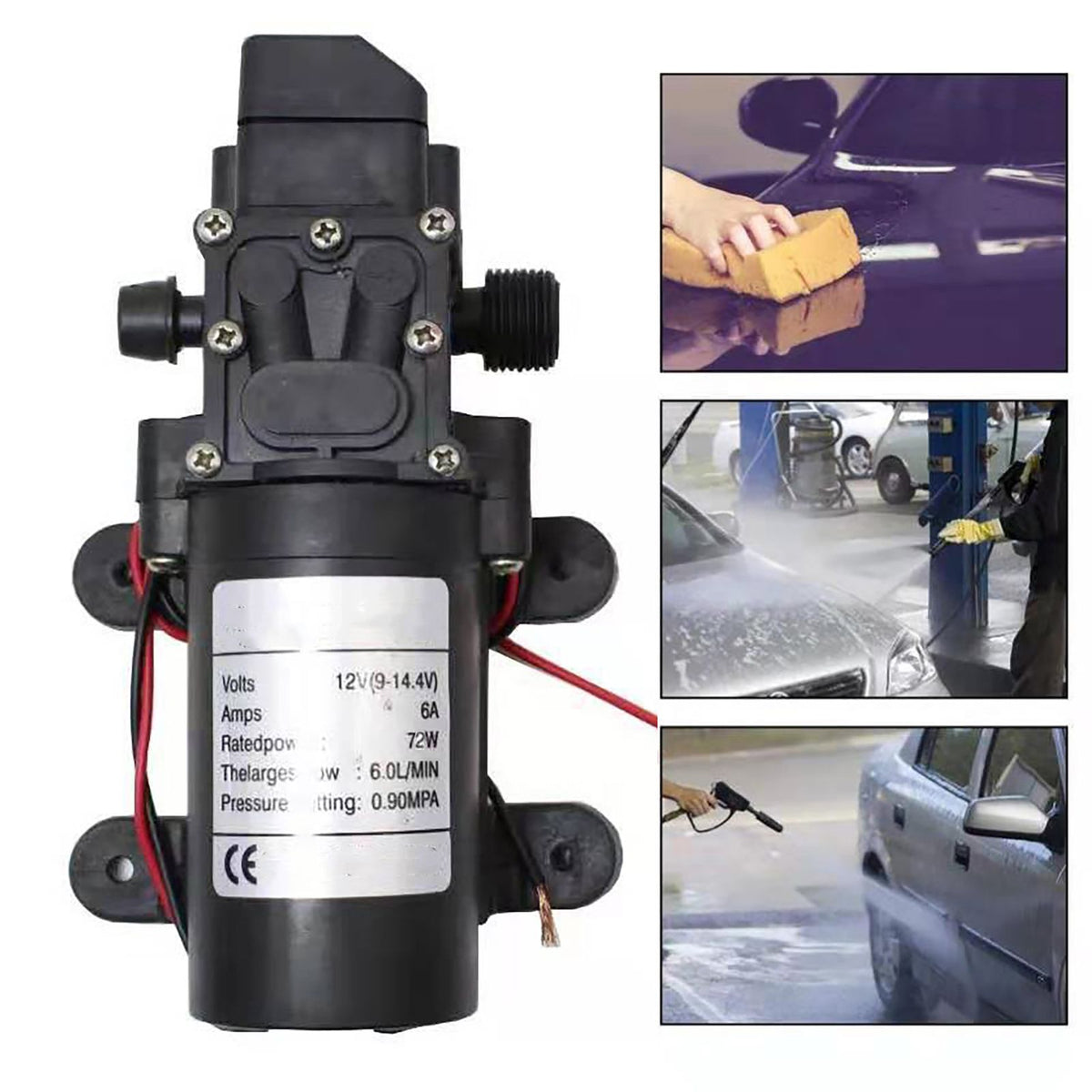 High Pressure Diaphragm Pump Smart Electric 6L Flow Rate Self Priming Pump for Car Wash Agricultural DC12V 72W