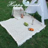 Outdoor Picnic Blanket with Fringe Cotton Soft Comfortable Simple Style for Camping Beach 180x130