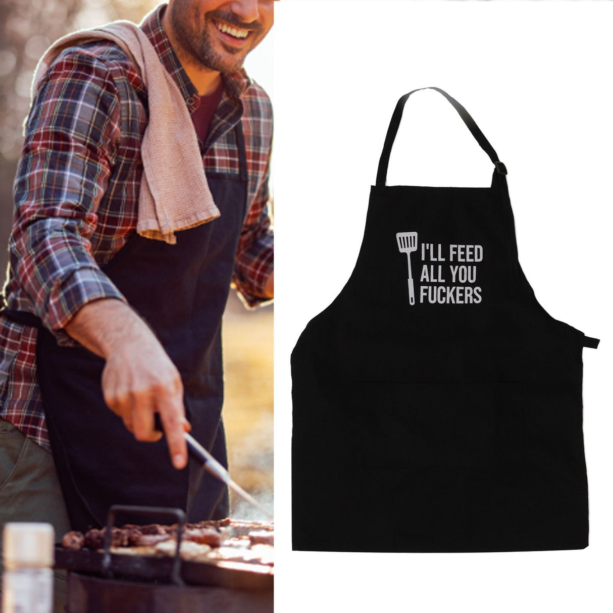 Men Funny Apron Chef Bib Apron with 3 Pockets Adjustable Neck Strap for Kitchen Cooking BBQ Baking Husband Dad Gifts