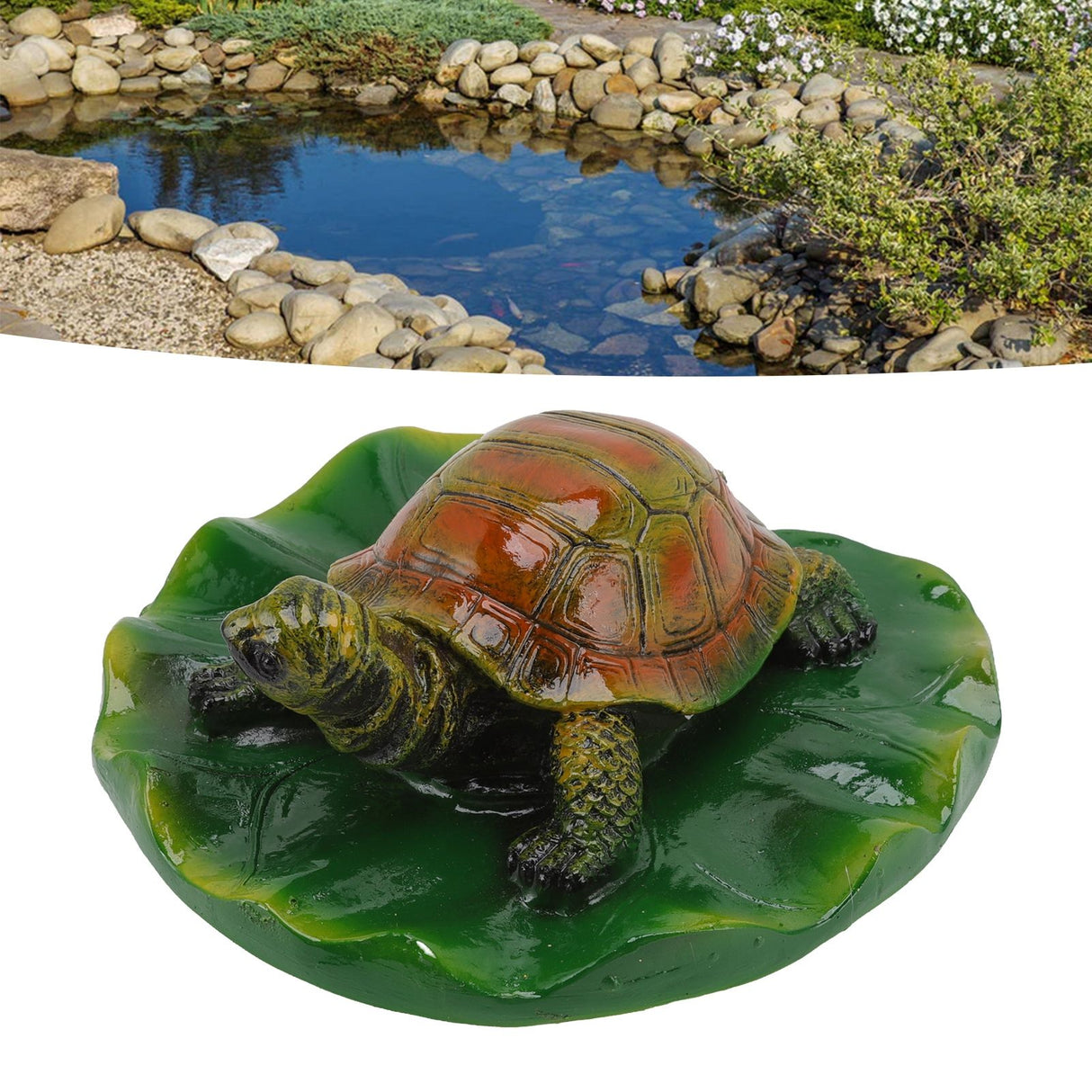 Garden Animals Statues Cute Vivid Synthetic Resin Outdoor Garden Animal Figurines for Patio Terrace Home Office Space Lotus Leaf Tortoise