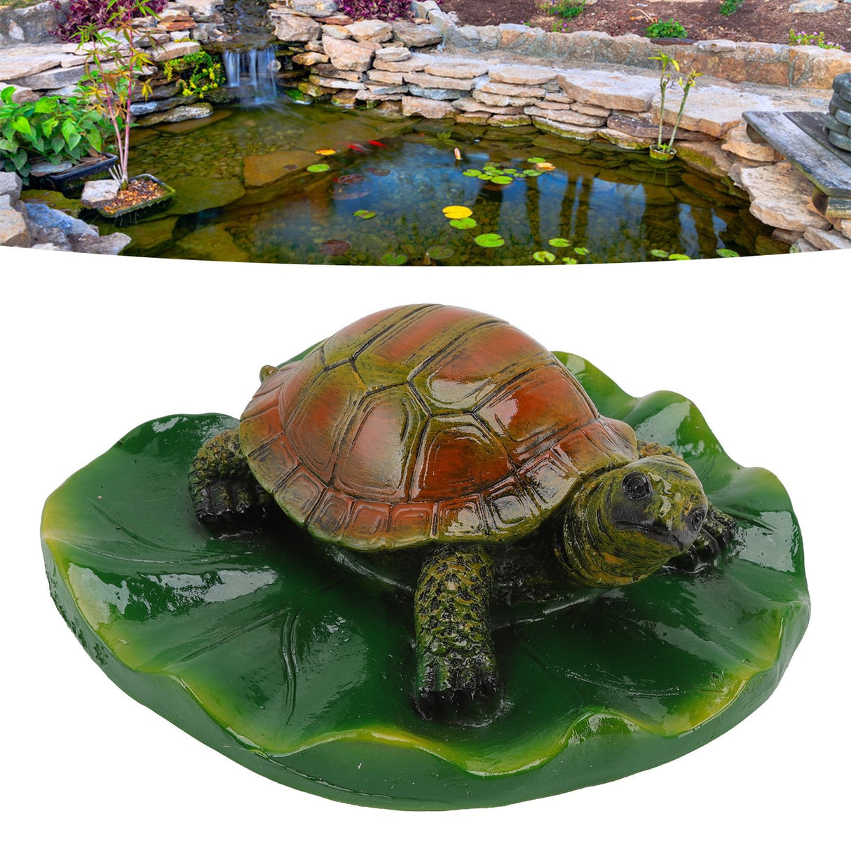 Garden Animals Statues Cute Vivid Synthetic Resin Outdoor Garden Animal Figurines for Patio Terrace Home Office Space Lotus Leaf Tortoise