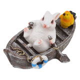 Garden Animals Statues Cute Vivid Synthetic Resin Outdoor Garden Animal Figurines for Patio Terrace Home Office Space Boating White Rabbit - Close-Up Angle