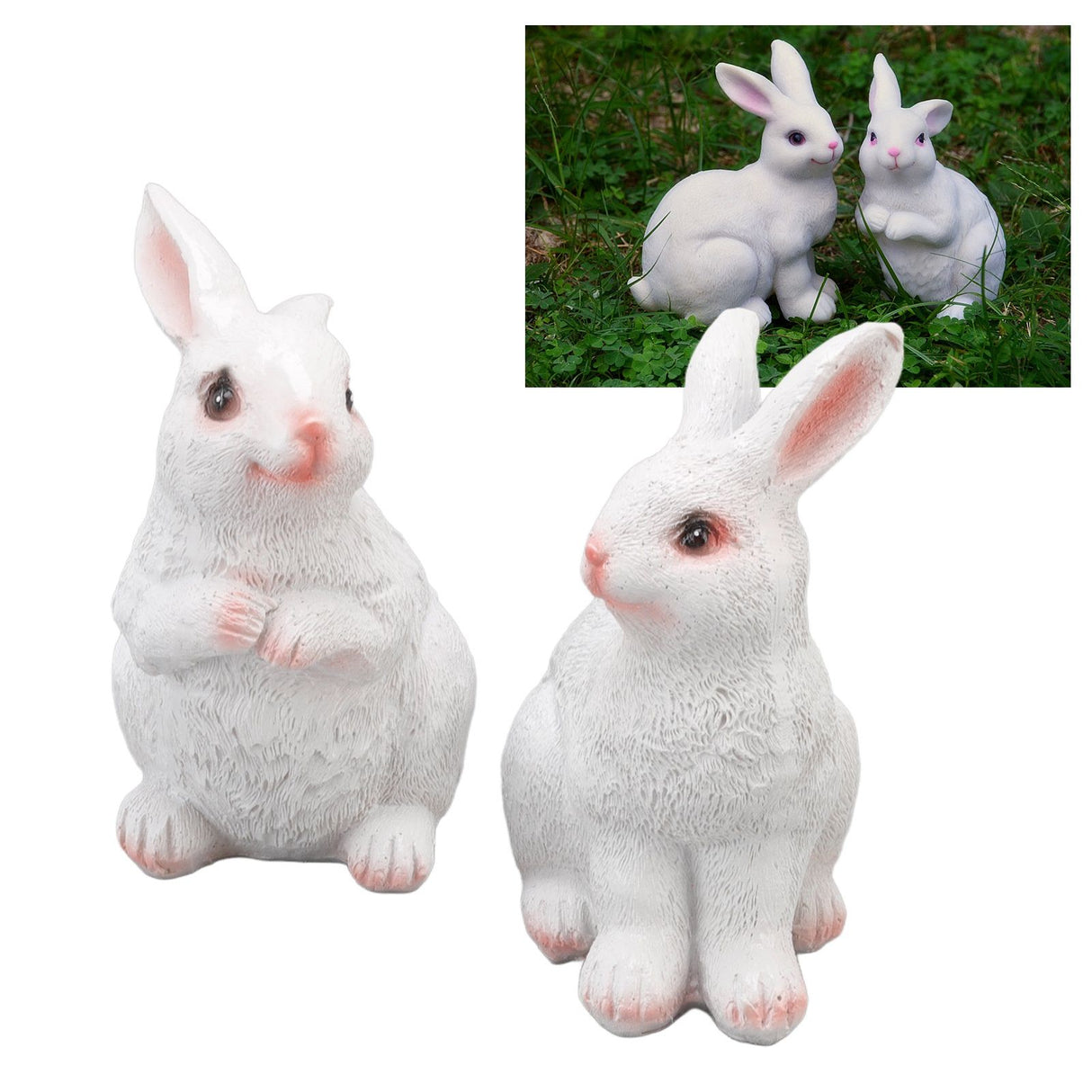 One Pair Garden Statues Rabbit Synthetic Resin Outdoor Craft Sculpture for Home Patio