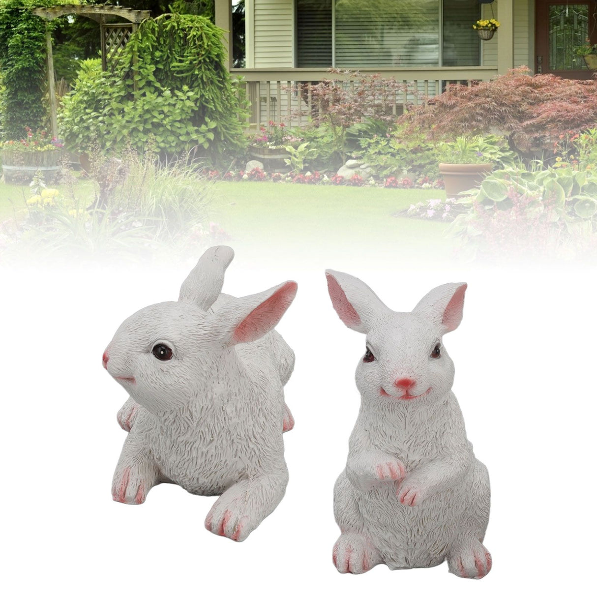 1 Pair Bunny Rabbit Ornaments Decorations Resin Art Craft Animal Model Sculpture Statue Figurine for Balcony Garden