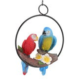 Garden Iron Ring Parrot Pendant Resin Bird Model Crafts Courtyard Balcony Decorations Small Red Blue Macaw - Side View