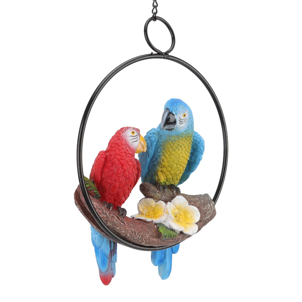 Garden Iron Ring Parrot Pendant Resin Bird Model Crafts Courtyard Balcony Decorations Small Red Blue Macaw